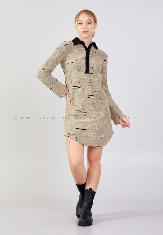 Long Sleeve Mini Tweed Column Regular Beige Casual Dress