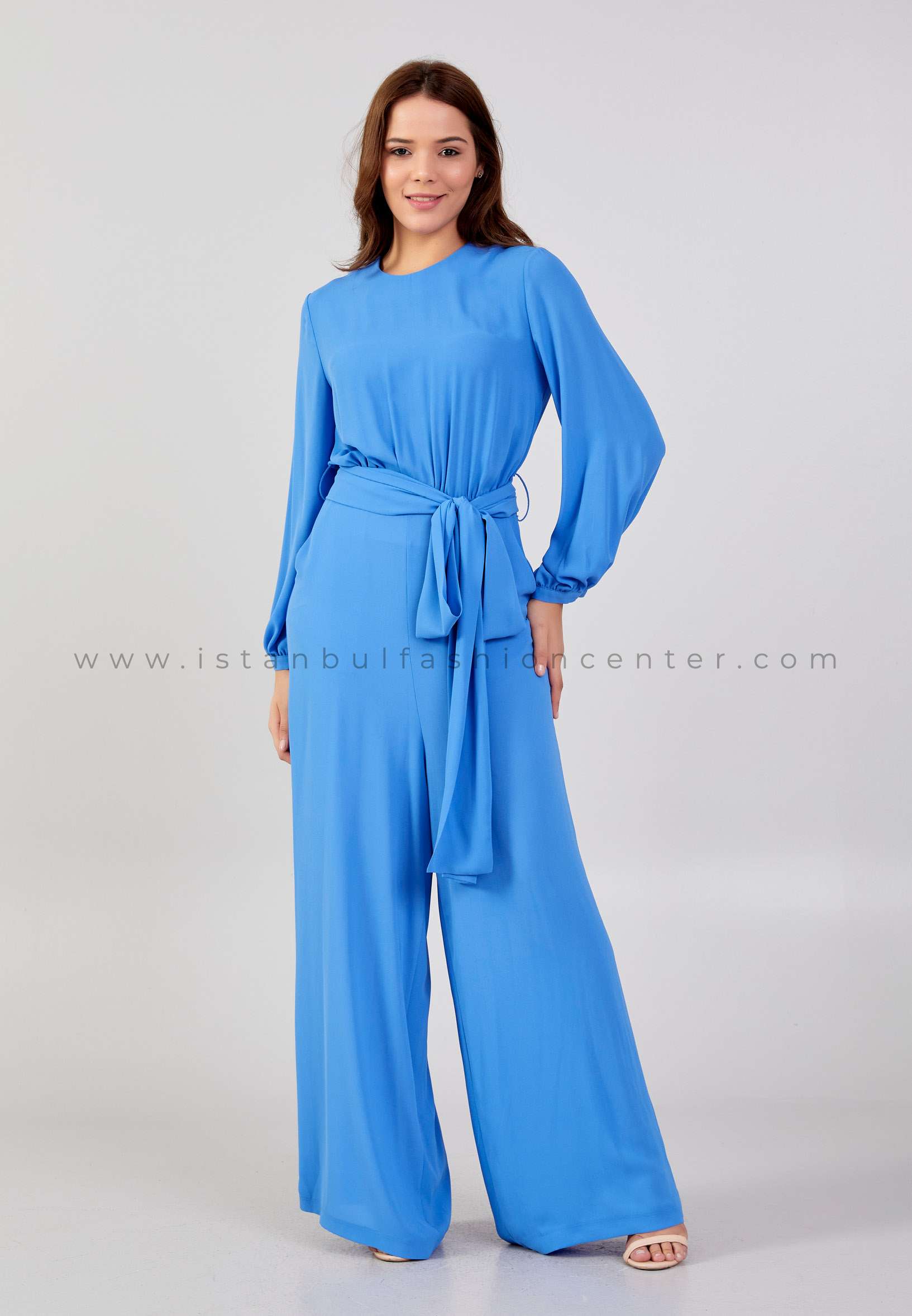 Long Sleeve Solid Color Regular Fit Regular Blue Casual Jumpsuit