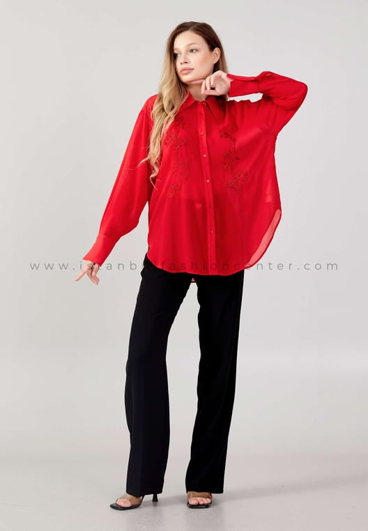 Long Sleeve Patterned Regular Red Shirt