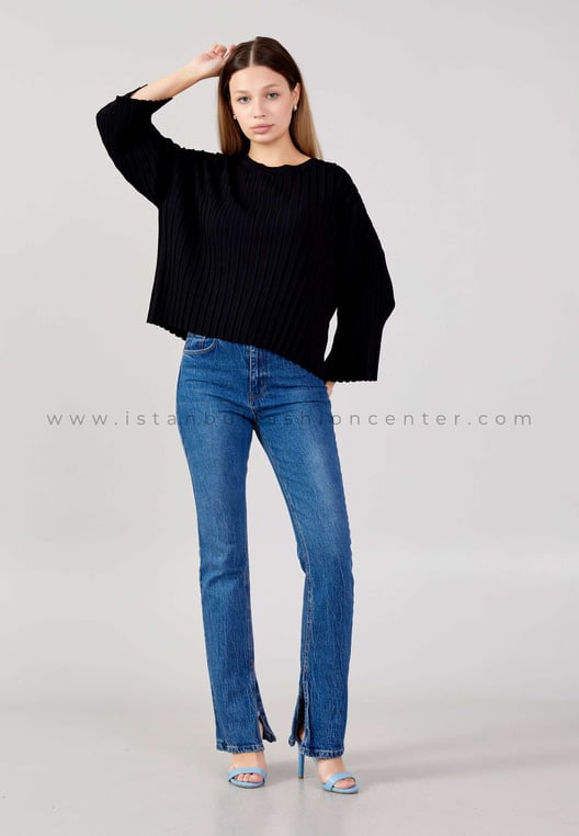 Mid-Length Lycra Solid Color Regular Black Sweater