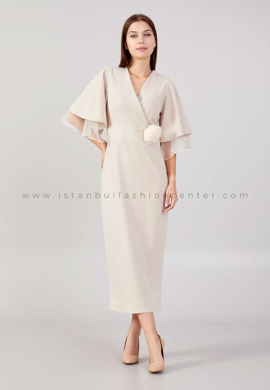 Mid-Length Midi Viscose Column Regular Beige Casual Dress