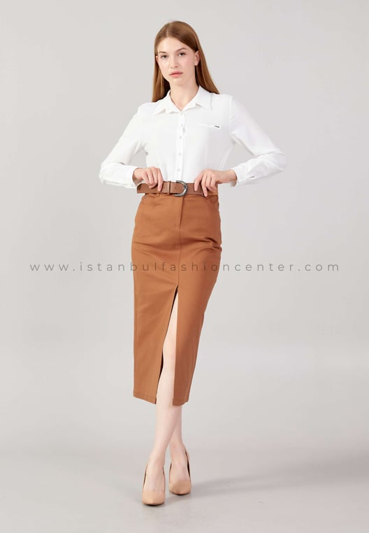 Midi Solid Color Regular Brown Skirt