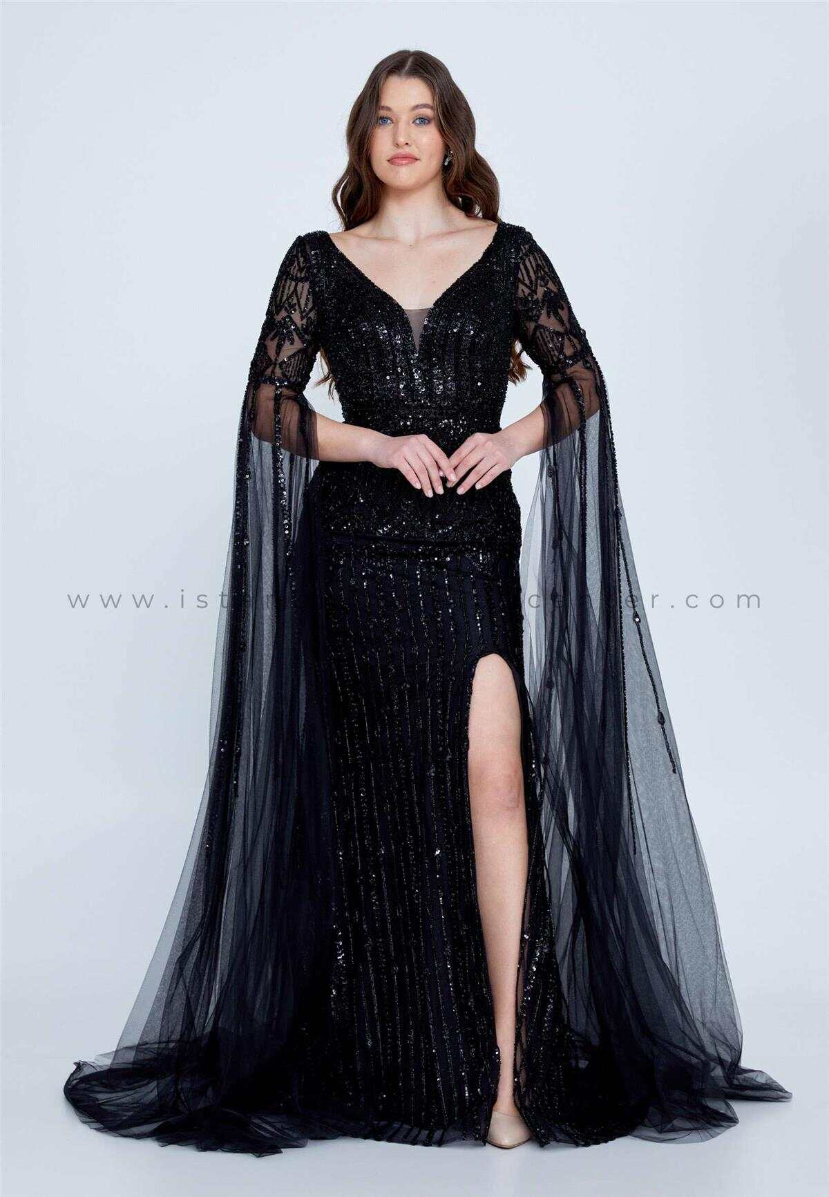 Long Sleeve Maxi Tulle Mermaid Regular Black Wedding Guest Dress 