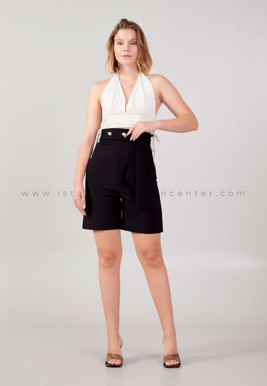 Solid Color Regular Black Shorts 