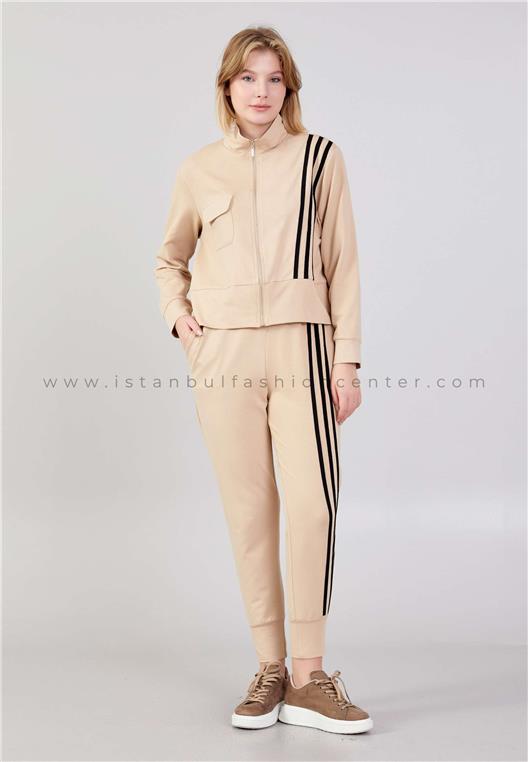 Long Sleeve Striped Jogger Regular Beige Tracksuit 