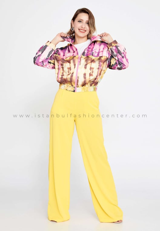 Satin Patterned Regular Pink Yellow Coat