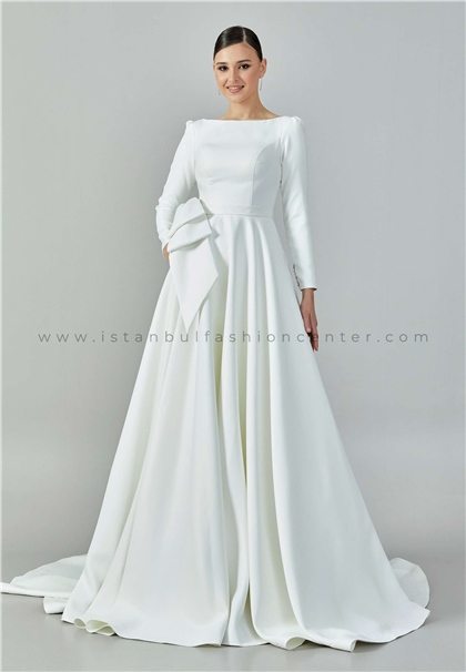 ABBRIDE BRIDALLong Sleeve Maxi Satin Regular Ecru Wedding Dress Abb2201211kıb