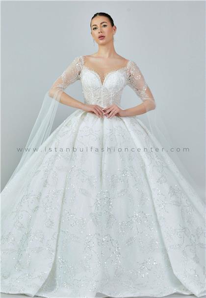 ABBRIDE BRIDALLong Sleeve Maxi Sequin Regular Ecru Wedding Dress Abb23031kıb