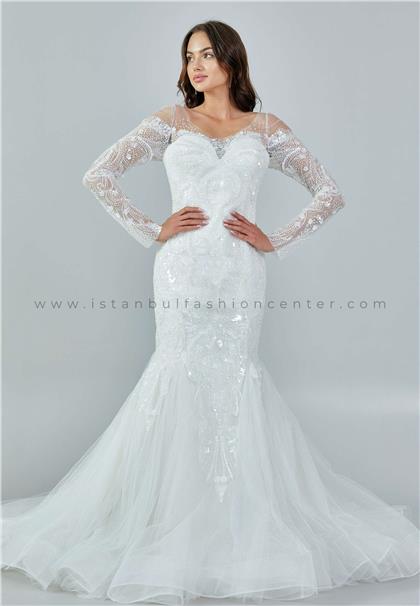 ABBRIDE BRIDALLong Sleeve Maxi Tulle Regular Ecru Wedding Dress Abb23014kıb