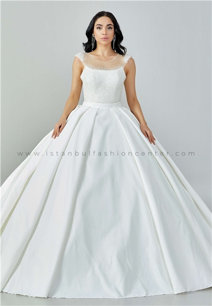 ABBRIDE BRIDALSleeveless Maxi Satin Regular Ecru Wedding Dress Abb2201204kıb