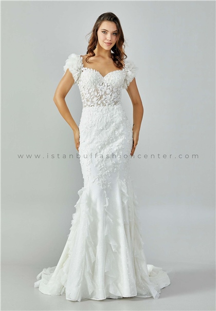 ABBRIDE BRIDALSleeveless Maxi Tulle Regular Ecru Wedding Dress Abb223132kıb