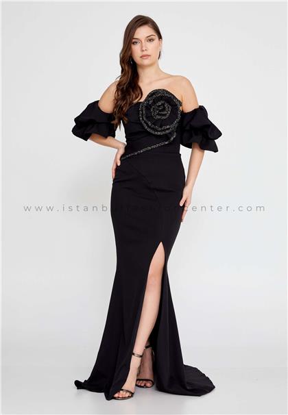 ALCHERAOff Shoulder Maxi Crepe Fit & Flare Regular Black Wedding Guest Dress Alcy3226syh