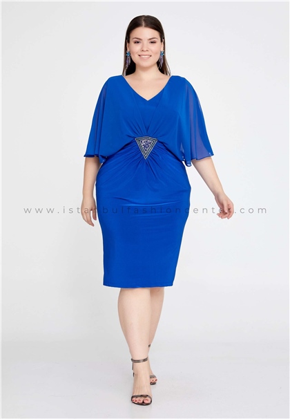 ALCHERAShort Sleeve Midi Chiffon Column Plus Size Blue Evening Dress Alc2124-bsak