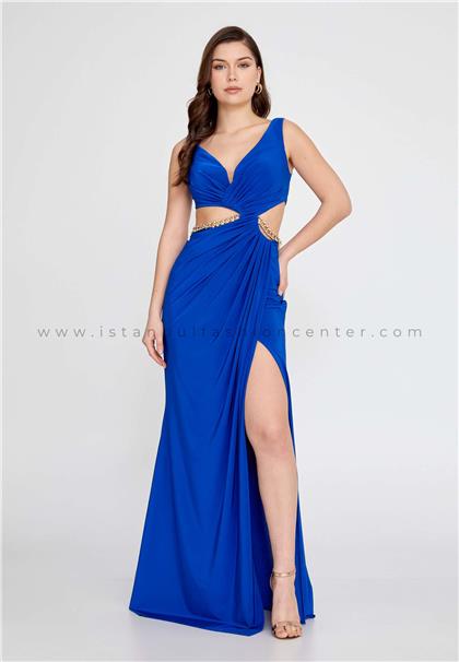 ALCHERASleeveless Maxi Lycra Column Regular Blue Wedding Guest Dress Alcy3216prl