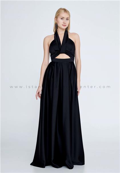 ALİNCESleeveless Maxi Satin Column Regular Black Evening Dress Ale1506syh