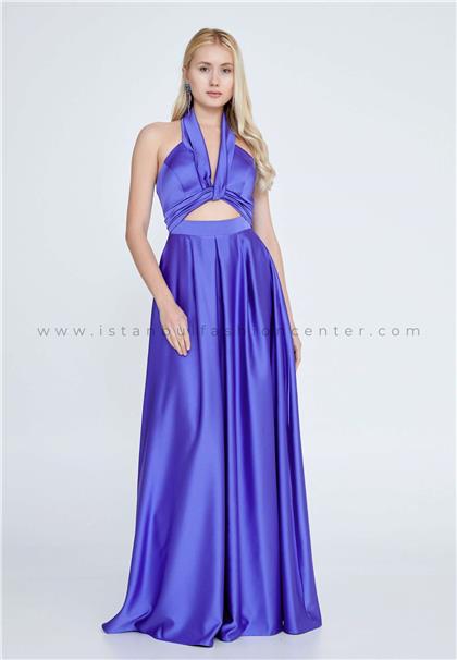 ALİNCESleeveless Maxi Satin Column Regular Purple Evening Dress Ale1506lıl