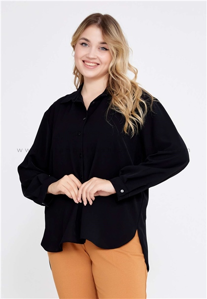 AVERSIALong Sleeve Solid Color Plus Size Black Shirt Avs3013syh