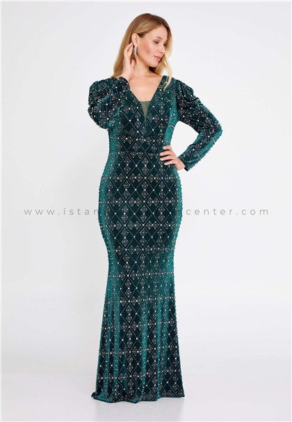 BELLİSSELong Sleeve Maxi Sequin Mermaid Plus Size Green Wedding Dress Bel4590zum