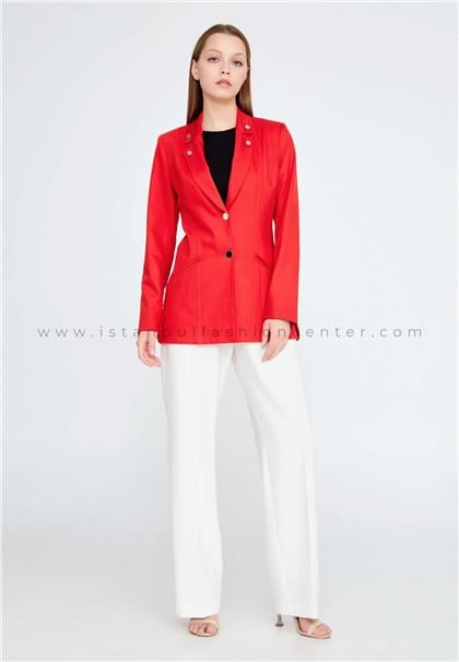 BENA LABENALong Sleeve Crepe Solid Color Regular Red Jacket Bnafx-22209kır