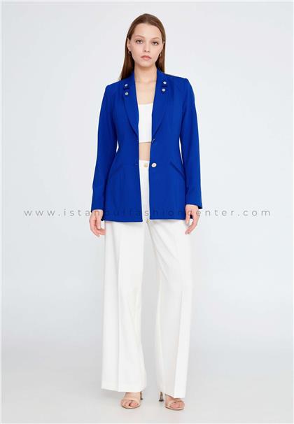 BENA LABENALong Sleeve Crepe Solid Color Regular Blue Jacket Bnafx-22209sks