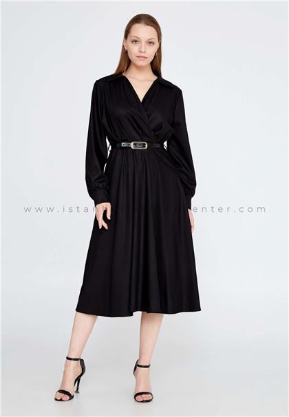BENA LABENALong Sleeve Midi Polyester Column Regular Black Casual Dress Bnafx-62083syh