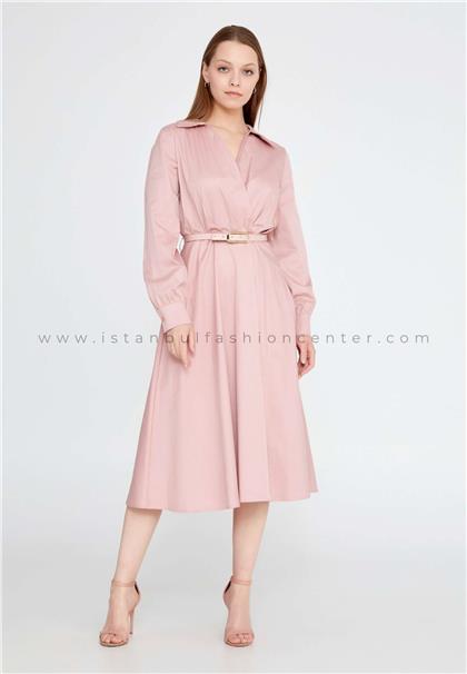BENA LABENALong Sleeve Midi Polyester Column Regular Pink Casual Dress Bnafx-62083pud
