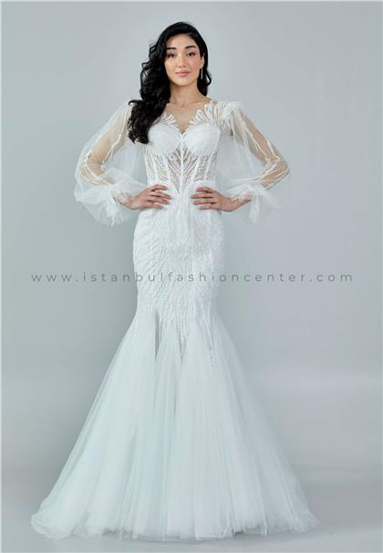 BIANCOVITA BRIDALLong Sleeve Maxi Tulle Regular White Wedding Dress Bnc8041kib