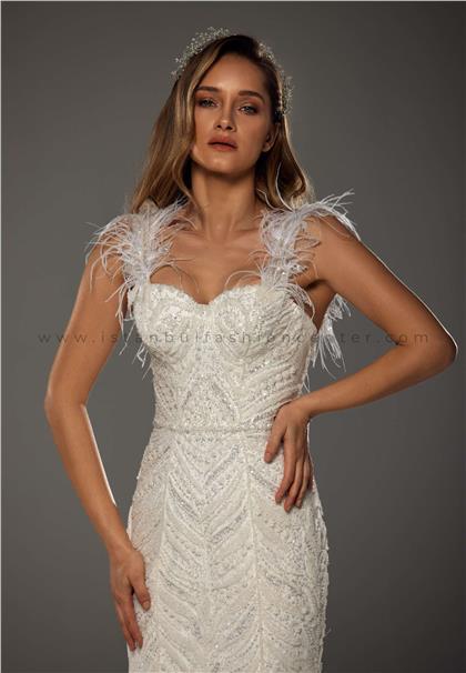 BIANCOVITA BRIDALSleeveless Maxi Tulle Regular White Wedding Dress Bnc8045kıb