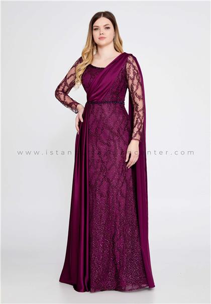 BUQLE DESIGNLong Sleeve Maxi Chiffon Column Regular Purple Prom Dress Bql2425mur