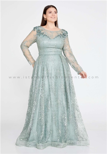 BUQLE DESIGNLong Sleeve Maxi Lace A - Line Plus Size Green Prom Dress Bql2471ysl