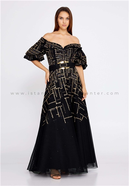 CARAMELShort Sleeve Maxi Tulle A - Line Regular Black Prom Dress Crm22sel0950syh