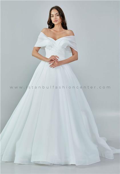 DİLEK YILMAZ BRIDALOff Shoulder Maxi Tulle Regular Ecru Wedding Dress Dlydy009053kıb