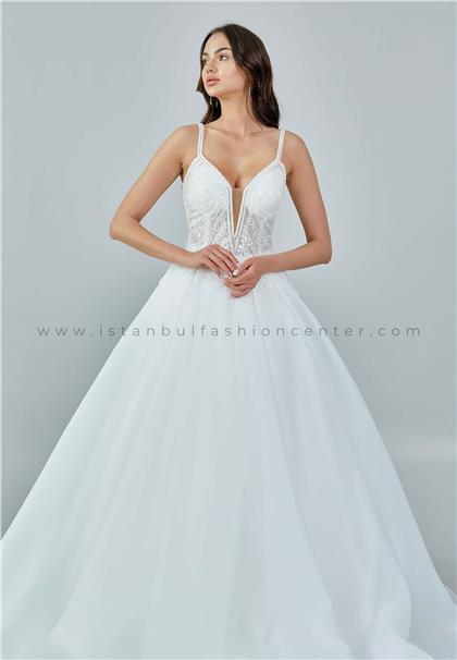 DİLEK YILMAZ BRIDALSleeveless Maxi Tulle Regular White Wedding Dress Dlydy009055kıb