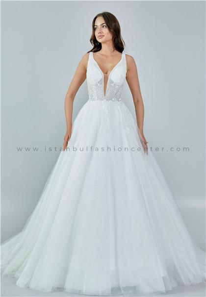 DİLEK YILMAZ BRIDALSleeveless Maxi Tulle Regular Ecru Wedding Dress Dlydy009051kıb