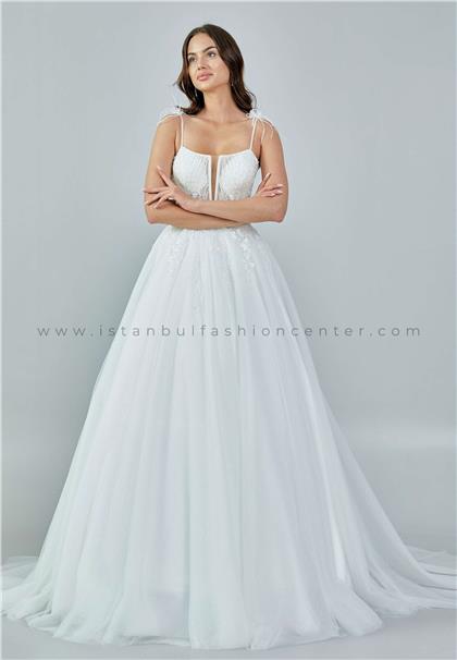 DİLEK YILMAZ BRIDALSleeveless Maxi Tulle Regular Ecru Wedding Dress Dlydy009058kıb