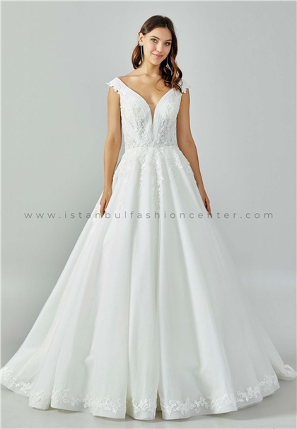 DİLEK YILMAZ BRIDALSleeveless Maxi Tulle Regular Ecru Wedding Dress Dlydy001002kıb