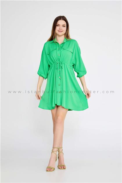 DİMAREMid-Length Mini Viscose Column Regular Green Casual Dress Dım23-403013ver