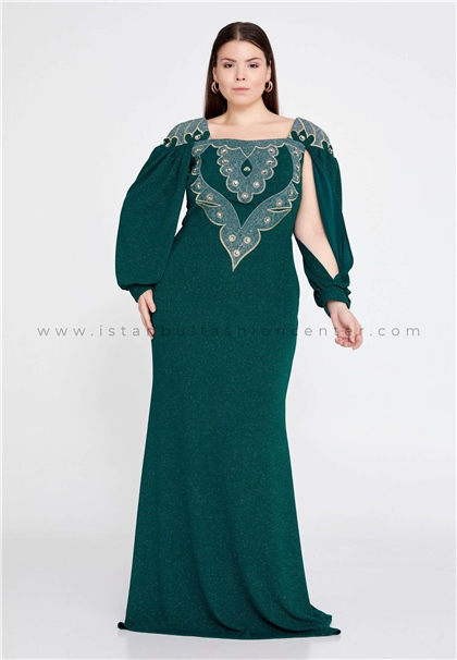 DONNA MIRANDALong Sleeve Maxi Lycra Mermaid Plus Size Green Wedding Guest Dress Dmr3480ysl