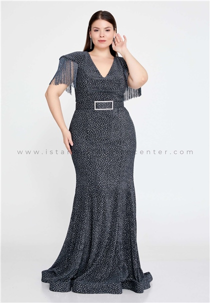 DONNA MIRANDAShort Sleeve Maxi Sequin Mermaid Plus Size Grey Wedding Guest Dress Dmr3477ant