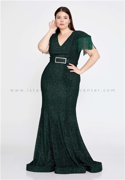 DONNA MIRANDAShort Sleeve Maxi Sequin Mermaid Plus Size Green Wedding Guest Dress Dmr3477ysl