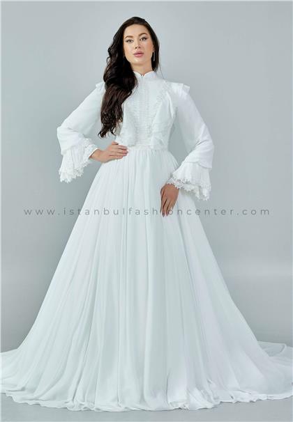 DREAM HOUSELong Sleeve Maxi Chiffon Regular Ecru Wedding Dress Dmhm476kıb