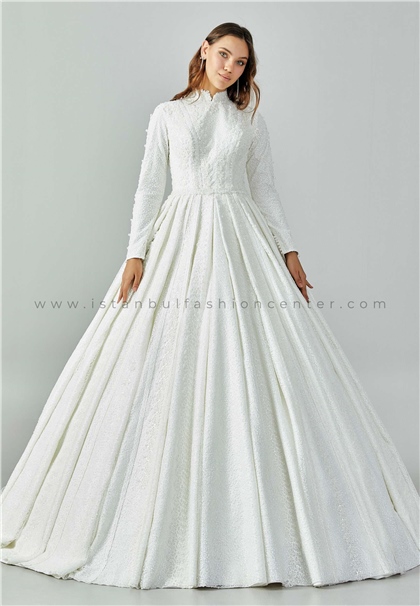 DREAM HOUSELong Sleeve Maxi Sequin Regular Ecru Wedding Dress Dmhmt207kıb