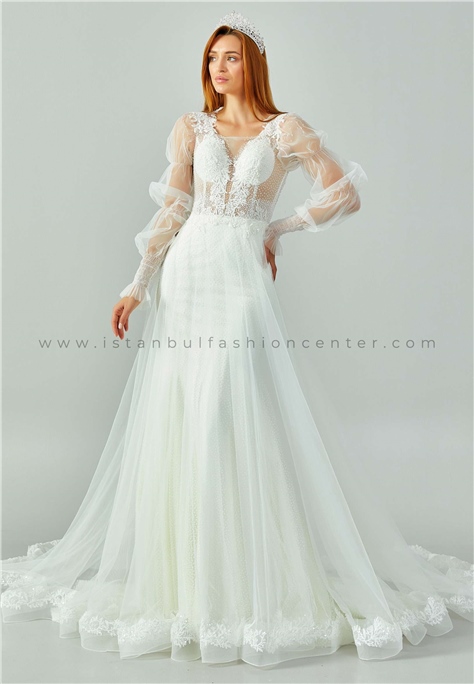 DREAM HOUSELong Sleeve Maxi Tulle Regular White Bridal Dress Dmhm321kıb