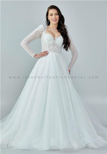 DREAM HOUSELong Sleeve Maxi Tulle Regular Ecru Wedding Dress Dmhm488kıb