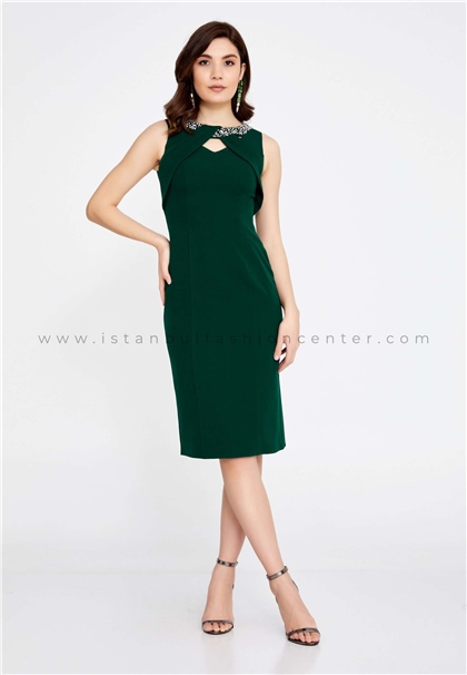 ESCOLLSleeveless Midi Crepe Column Regular Green Evening Dress Esc1359zum