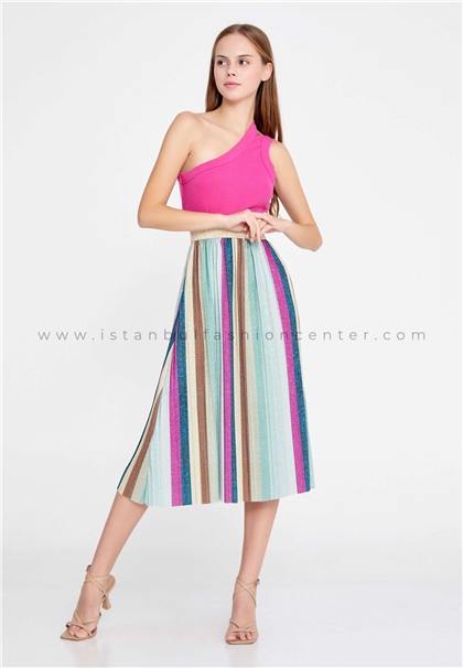 ESLİNA KAROPMidi Striped Regular Multicolor Skirt Esl376gonnamın