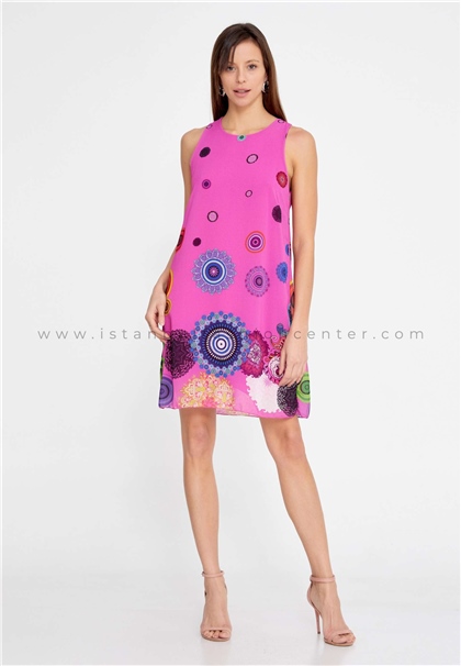 ESLİNA KAROPSleeveless Mini Chiffon Column Regular Pink Casual Dress Esl5682fus