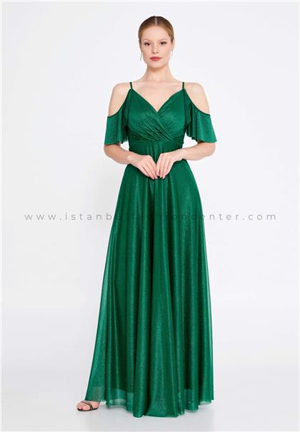 ESPENICAOff Shoulder Maxi Chiffon Column Regular Green Wedding Guest Dress Esn13425ysl