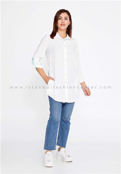 EVVA LINEMid-Length Solid Color Regular White Tunic Evv1103byz