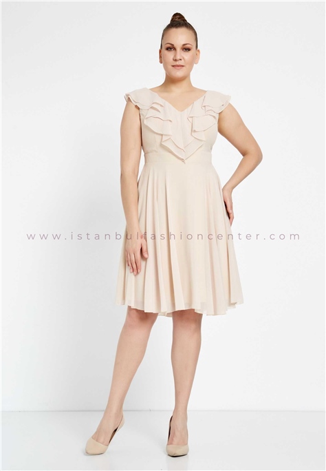 FAVELLA Sleeveless Mini Chiffon Column Plus Size Beige Cocktail Dress Fvl591-bbej